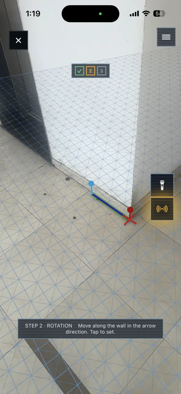 Placing the anchor pin so the IFC AR overlay sits flush on the floor.
